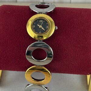 Vintage Geneva Quartz 2 tone gold and silver Watch 7.5 inch link bracelet